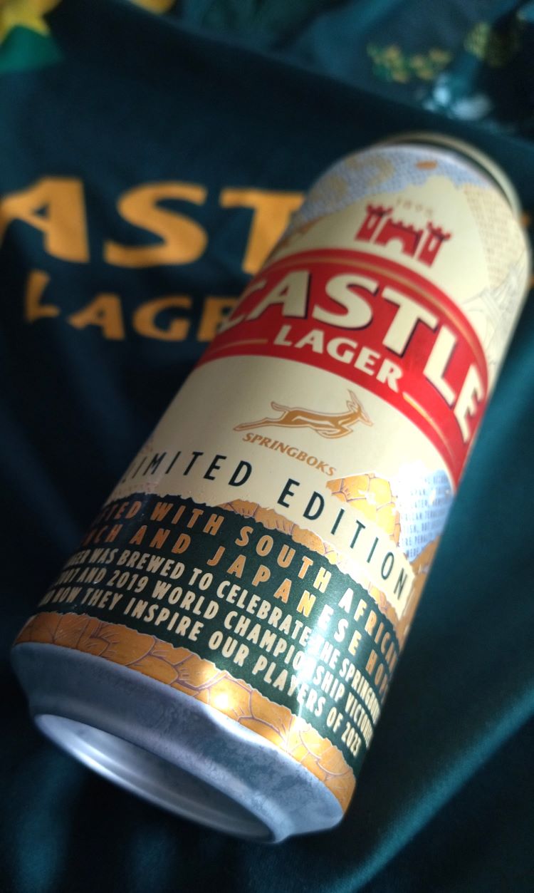 a can of limited edition Castle Lager released for the 2023 Rugby World Cup